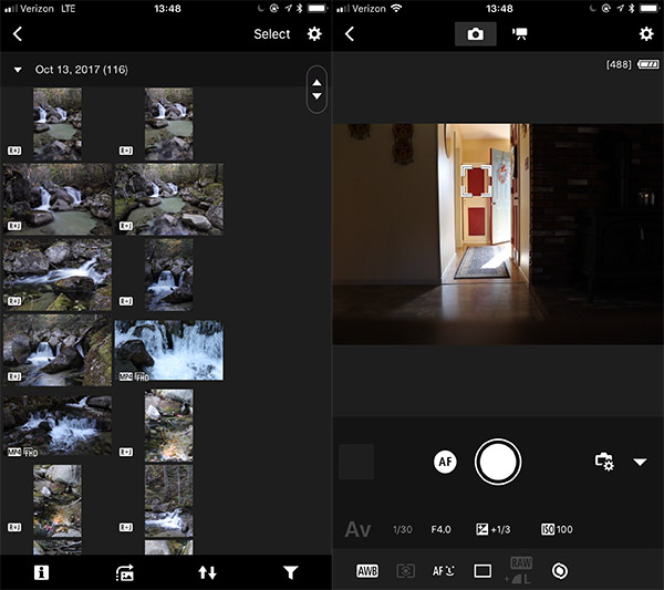 Canon SL2 Review: Field Test -- Wireless App Screenshots
